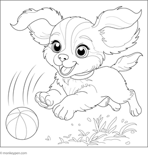 Puppy Playing with Ball coloring page – free printable for kids to color and enjoy