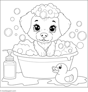 Puppy Bath Time coloring page – free printable for kids to color and enjoy