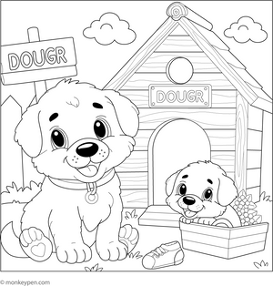 Puppy in a Doghouse coloring page – free printable for kids to color and enjoy