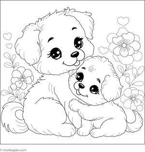 Cute Adorable Puppies coloring page – free printable for kids to color and enjoy