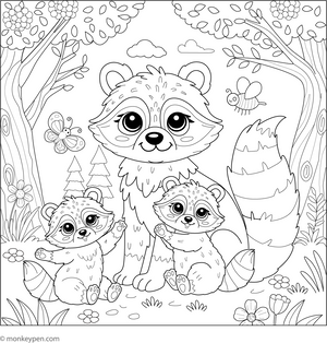 Raccoon Family coloring page – free printable for kids to color and enjoy