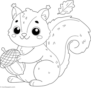 Squirrel Gathering Nuts coloring page – free printable for kids to color and enjoy