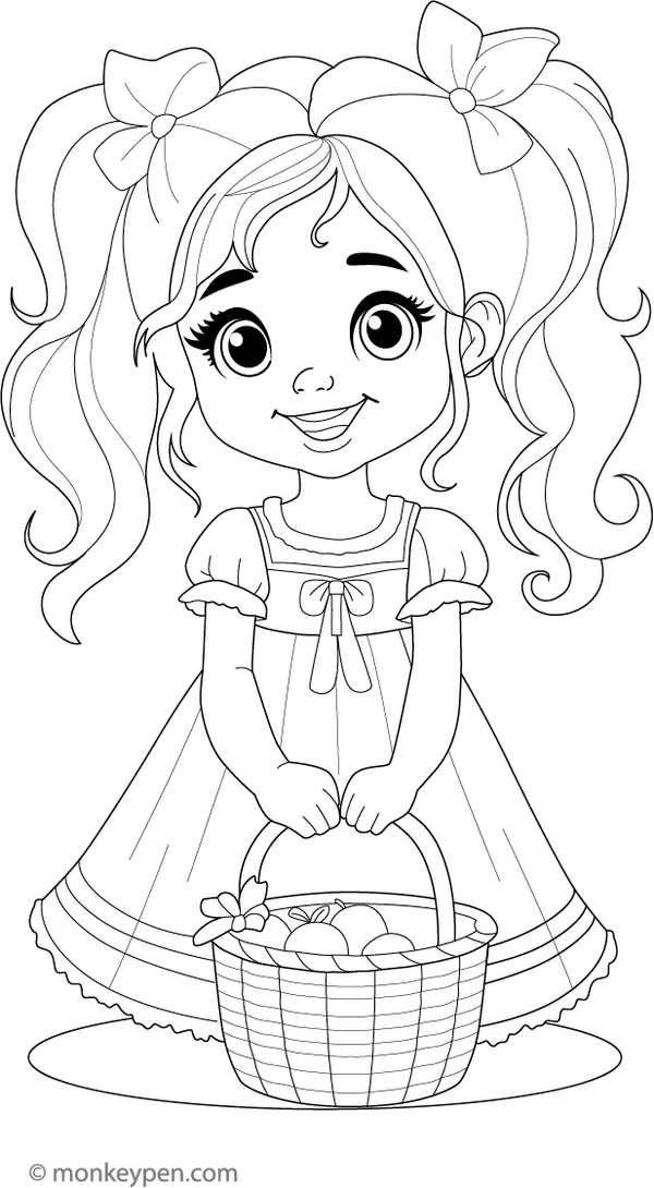 Little Girl with Pigtails coloring page – free printable for kids to color and enjoy