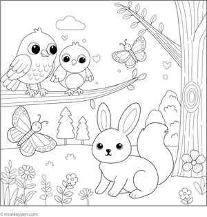 Cute Little Animals and Birds coloring page – free printable for kids to color and enjoy