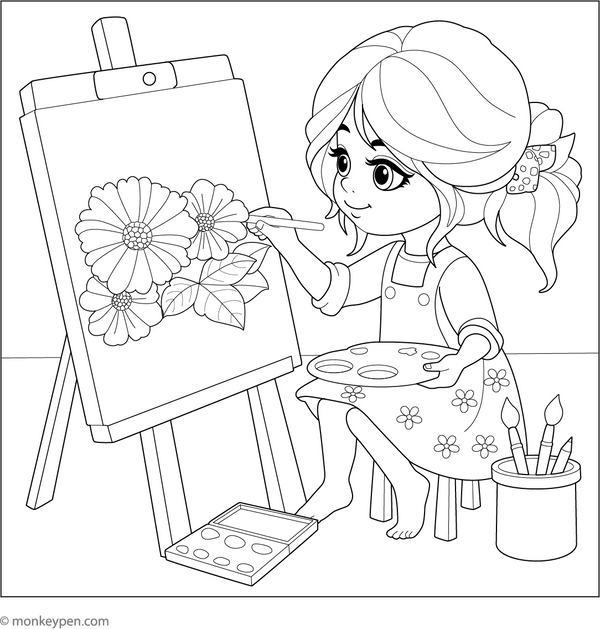 Child Painting on Canvas coloring page – free printable for kids to color and enjoy