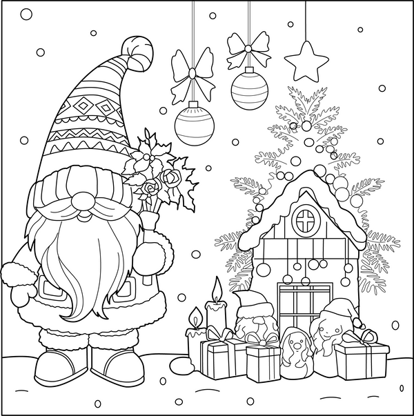 Christmas Gnome Coloring Page