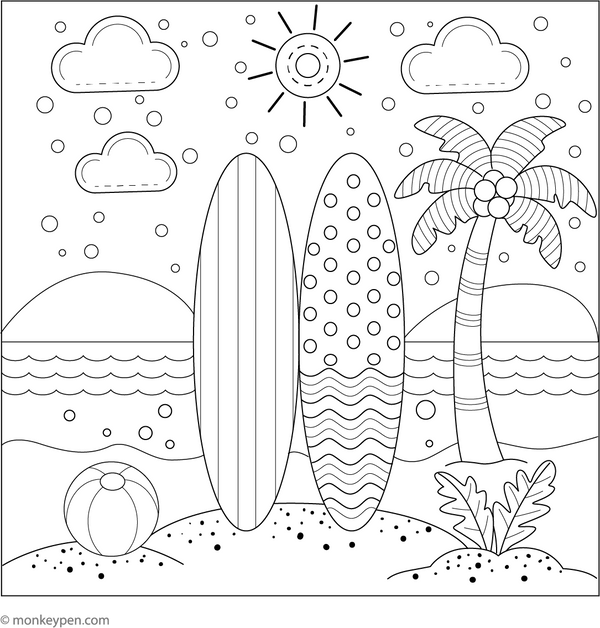 Surfboard coloring page – free printable for kids to color and enjoy