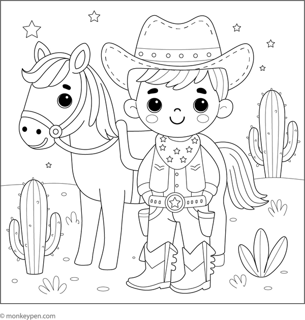 Cute Cowboy coloring page – free printable for kids to color and enjoy