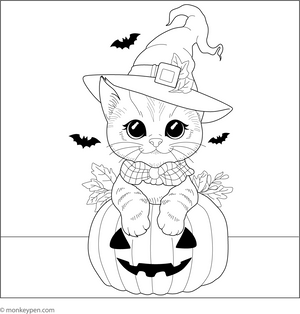Happy Halloween Kitten coloring page – free printable for kids to color and enjoy