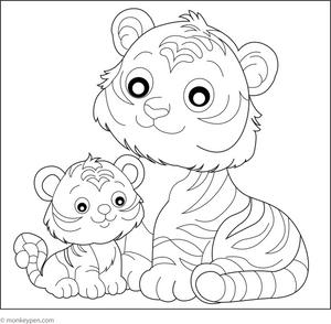 Mother and Baby Tiger coloring page – free printable for kids to color and enjoy