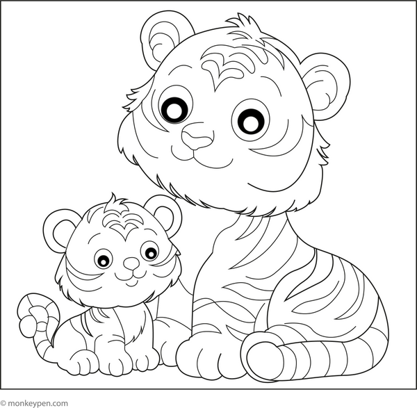 Mother and Baby Tiger coloring page – free printable for kids to color and enjoy