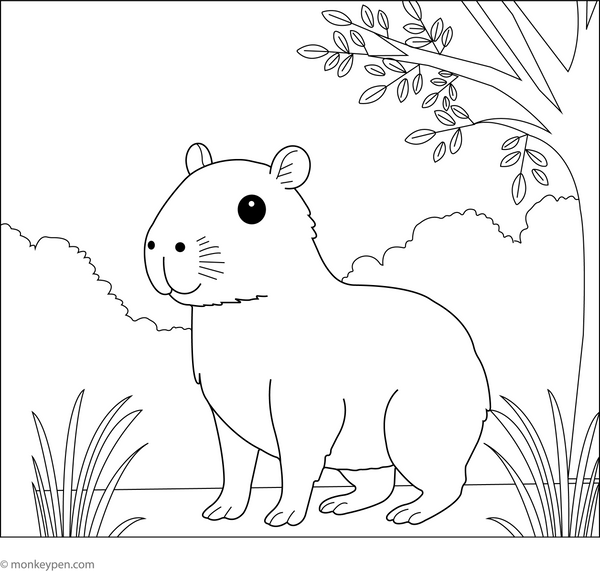 Capybara coloring page – free printable for kids to color and enjoy