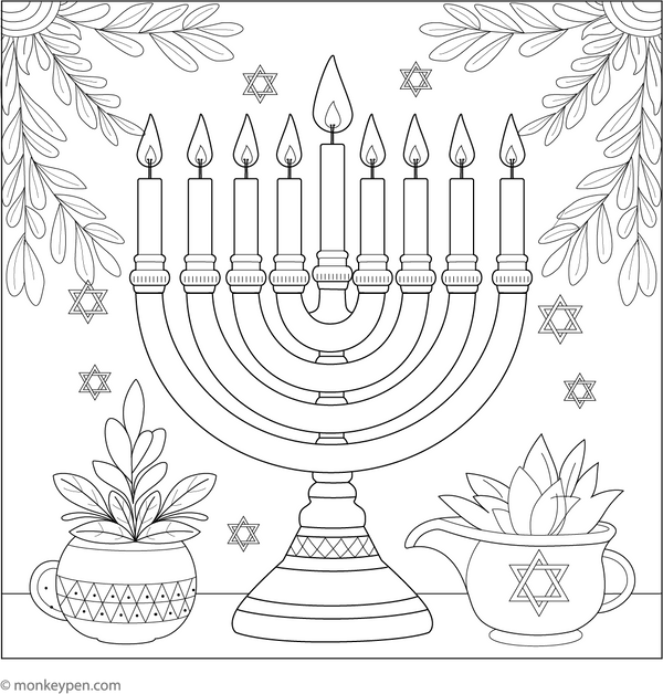 Hanukkah coloring page – free printable for kids to color and enjoy