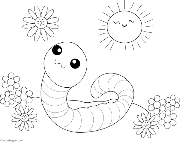 Earthworm coloring page – free printable for kids to color and enjoy