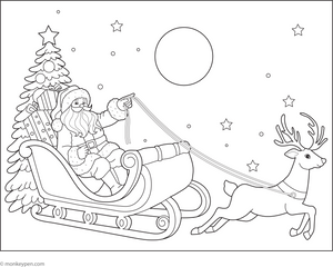 Santa on Sleigh Coloring Page