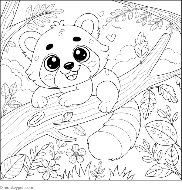Red Panda in a Tree coloring page – free printable for kids to color and enjoy