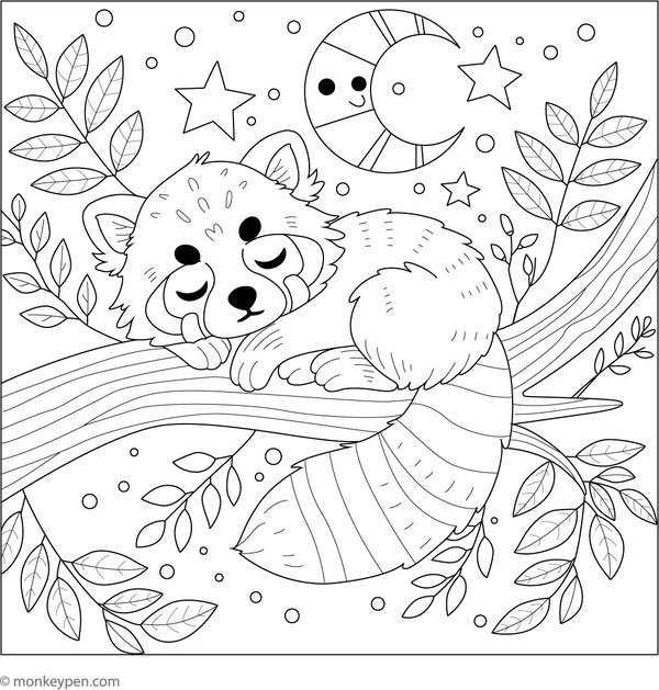 Sleeping Red Panda coloring page – free printable for kids to color and enjoy