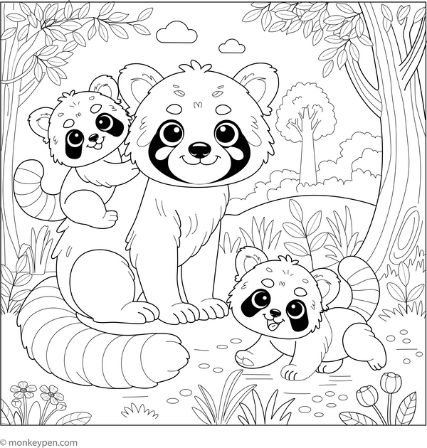 Red Panda Family coloring page – free printable for kids to color and enjoy