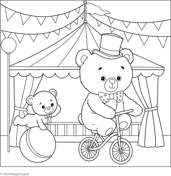 Circus Bear Coloring Page – fun and educational printable for children