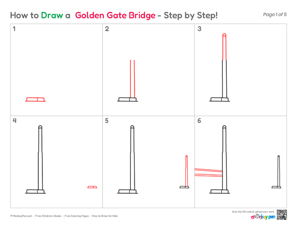 How to Draw the Golden Gate Bridge – Step-by-Step Landmark Drawing for Kids