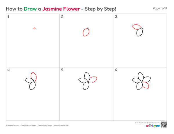 How to Draw a Jasmine Flower – Simple Step-by-Step Flower Drawing for Kids