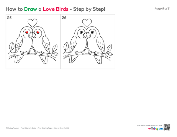 How to Draw Love Birds – Easy Step-by-Step Bird Drawing for Kids