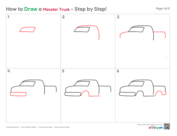 How to Draw a Monster Truck – Easy Step-by-Step Vehicle Drawing for Kids