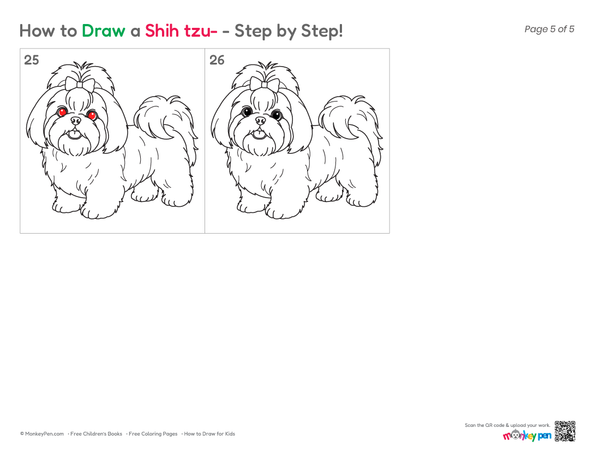 How to draw a Shih Tzu step by step with beginner-friendly drawing techniques and simple shapes.