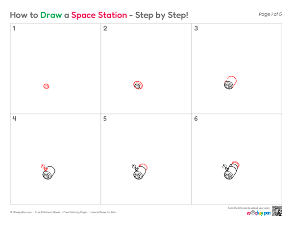 Simple hand-drawn space station for kids
