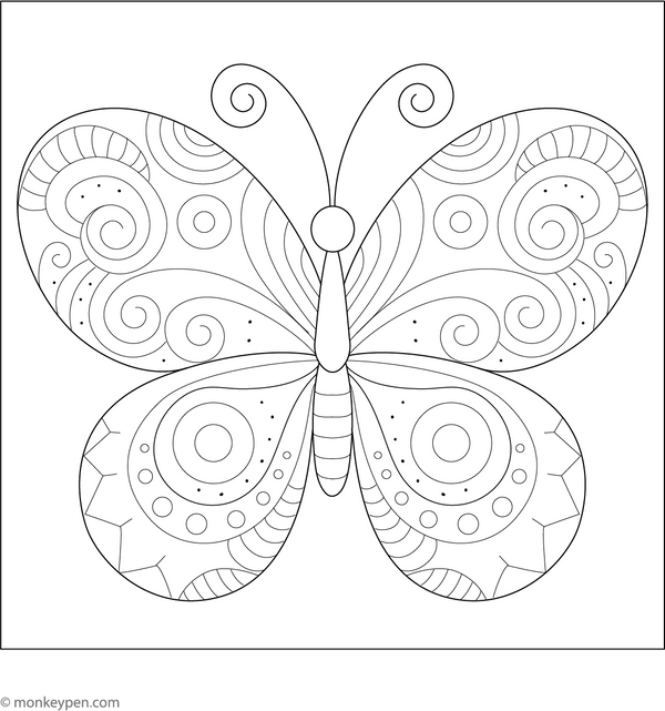 Butterfly with Swirl Pattern of Wings Coloring Page