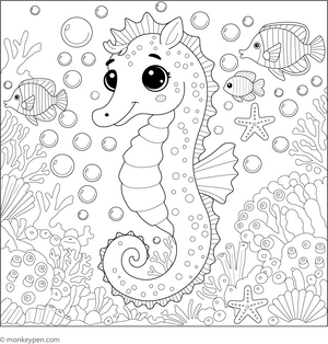 Seahorse in a Coral Reef coloring page – free printable for kids to color and enjoy
