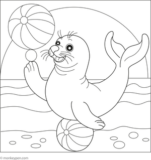 Seal Balancing Ball coloring page – free printable for kids to color and enjoy