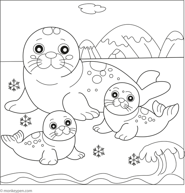 Seal Family coloring page – free printable for kids to color and enjoy