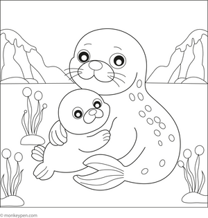 Mother and Baby Seal coloring page – free printable for kids to color and enjoy