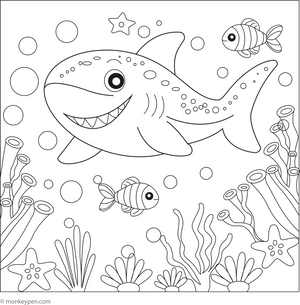 Shark in a Coral Reef coloring page – free printable for kids to color and enjoy