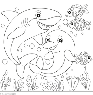 Shark and Dolphin Friends coloring page – free printable for kids to color and enjoy