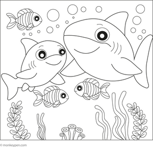 Shark Family coloring page – free printable for kids to color and enjoy