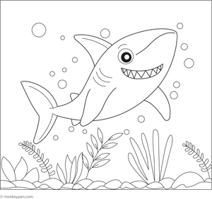 Shark in a Kelp Forest coloring page – free printable for kids to color and enjoy