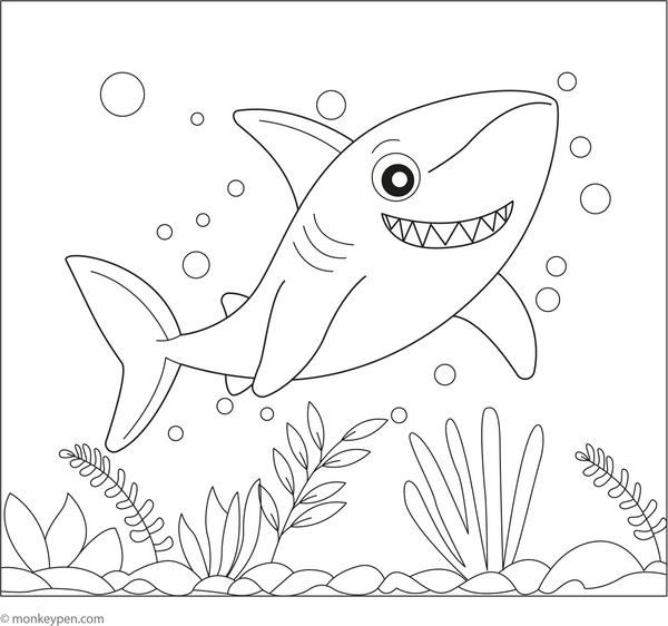 Shark in a Kelp Forest coloring page – free printable for kids to color and enjoy