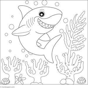 Shark Hunting in Coral Reef coloring page – free printable for kids to color and enjoy