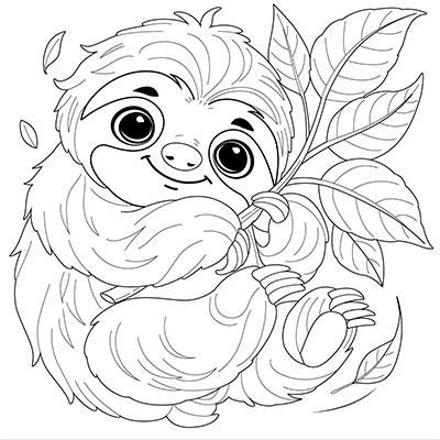 Baby Sloth with Leaves coloring page – free printable for kids to color and enjoy