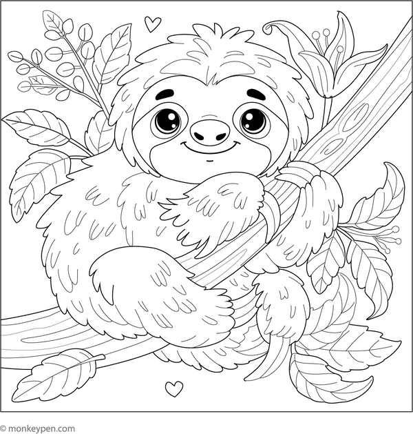 Cute Sloth coloring page – free printable for kids to color and enjoy