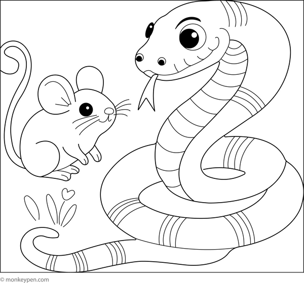 Snake and Mouse coloring page – free printable for kids to color and enjoy