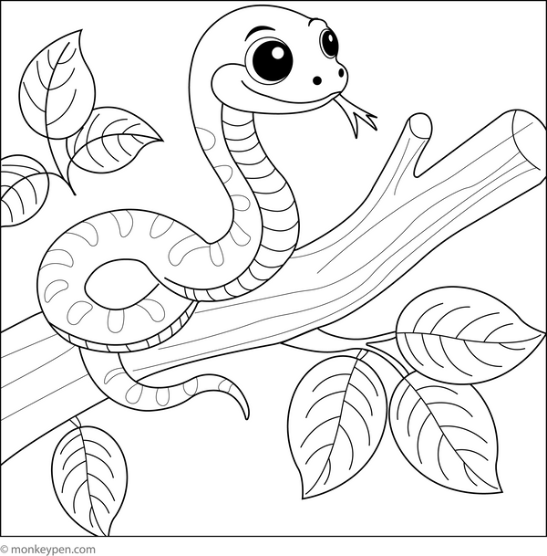 Snake and Tree Branch coloring page – free printable for kids to color and enjoy
