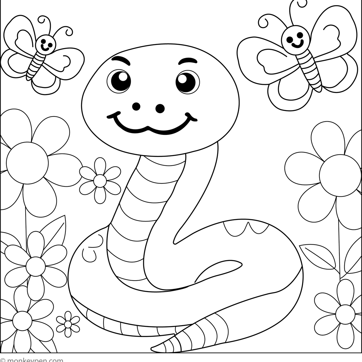 Cute Snake Coloring Page - Free Printable PDF for Kids Fun, image size:1200x1200