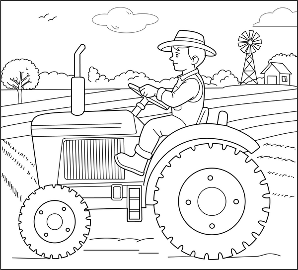 Tractor and the farm coloring page – fun and educational printable for children