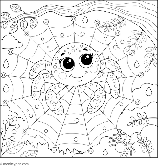 Friendly Spider and Its Web coloring page – free printable for kids to color and enjoy