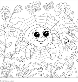 Spider in the Garden coloring page – free printable for kids to color and enjoy