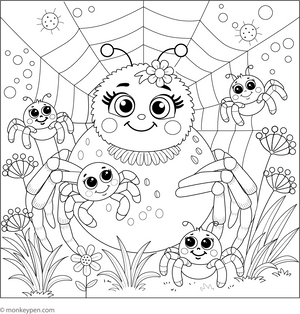 Mama Spider and Baby Spiders coloring page – free printable for kids to color and enjoy