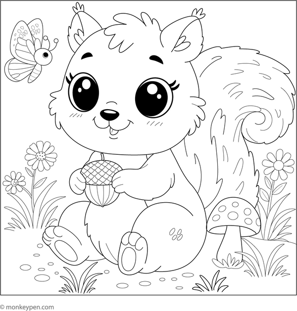 Cute Squirrel coloring page – free printable for kids to color and enjoy